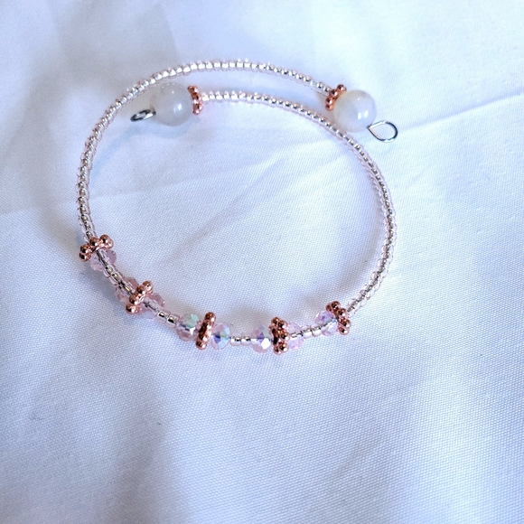 Ritulated Agate and Rose Gold Beaded Bangle - Picture 4 of 8